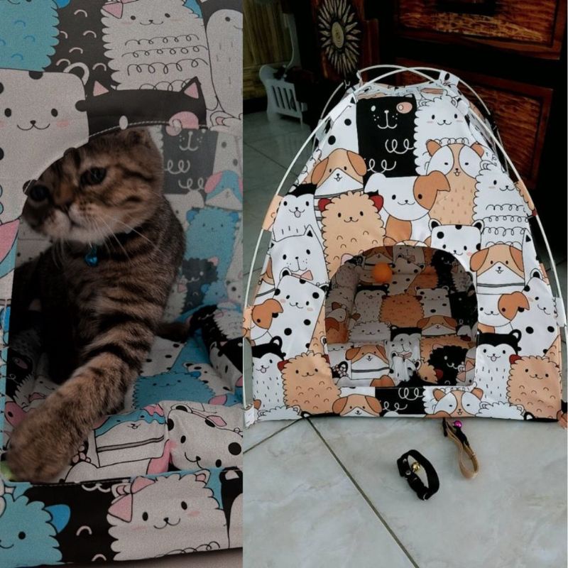 rumah kucing tenda bungkar pasang alas dakron anti gembos zeorfarm