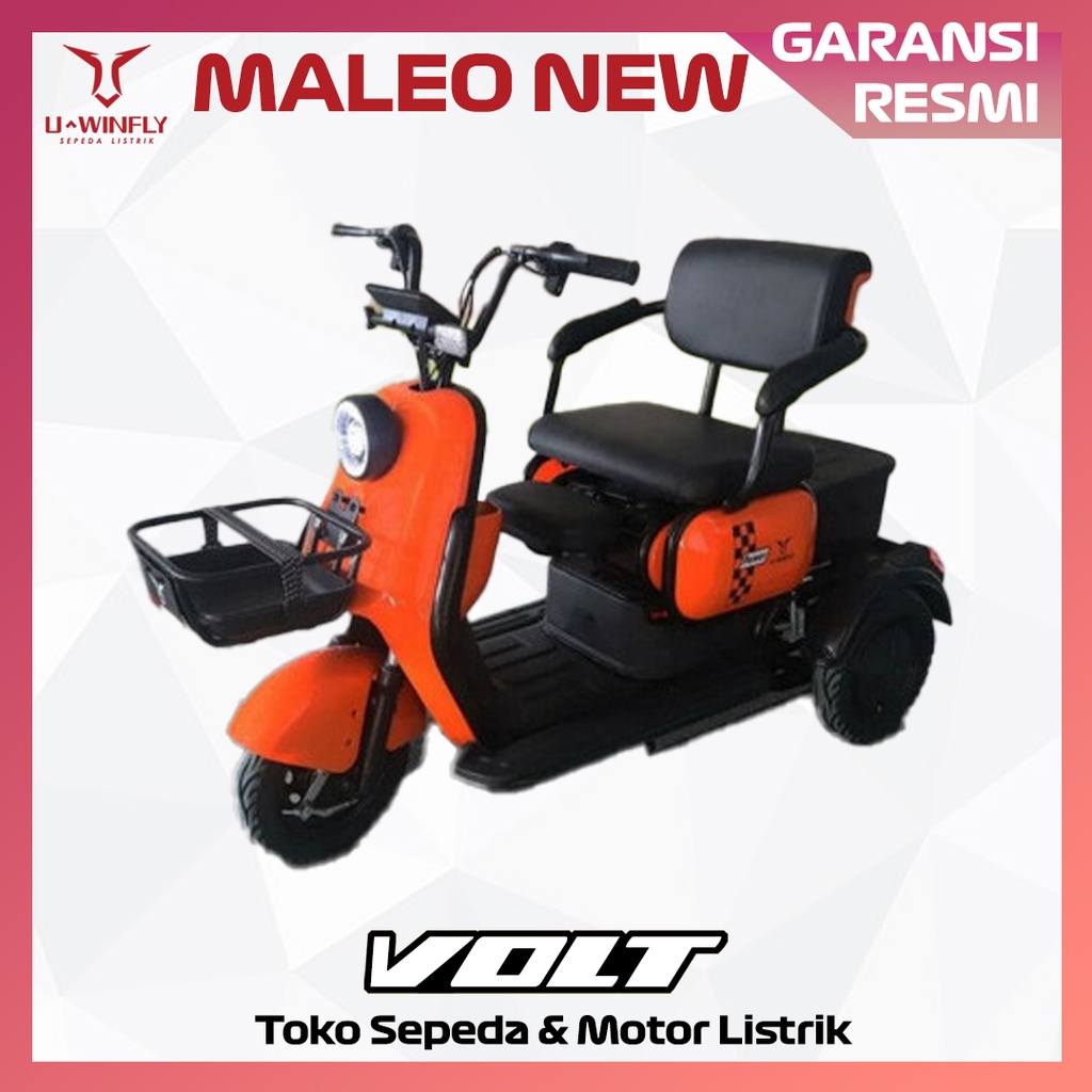 Uwinfly Maleo Roda 3 New / Sepeda Listrik Roda 3 Dewasa Uwinfly / Kursi untuk Anak Kecil / Remote Alarm Ssytem 500W