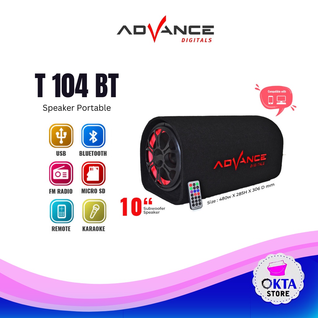 Advance Subwoofer Bass Speaker Bluetooth T104BT Remote 10&quot;