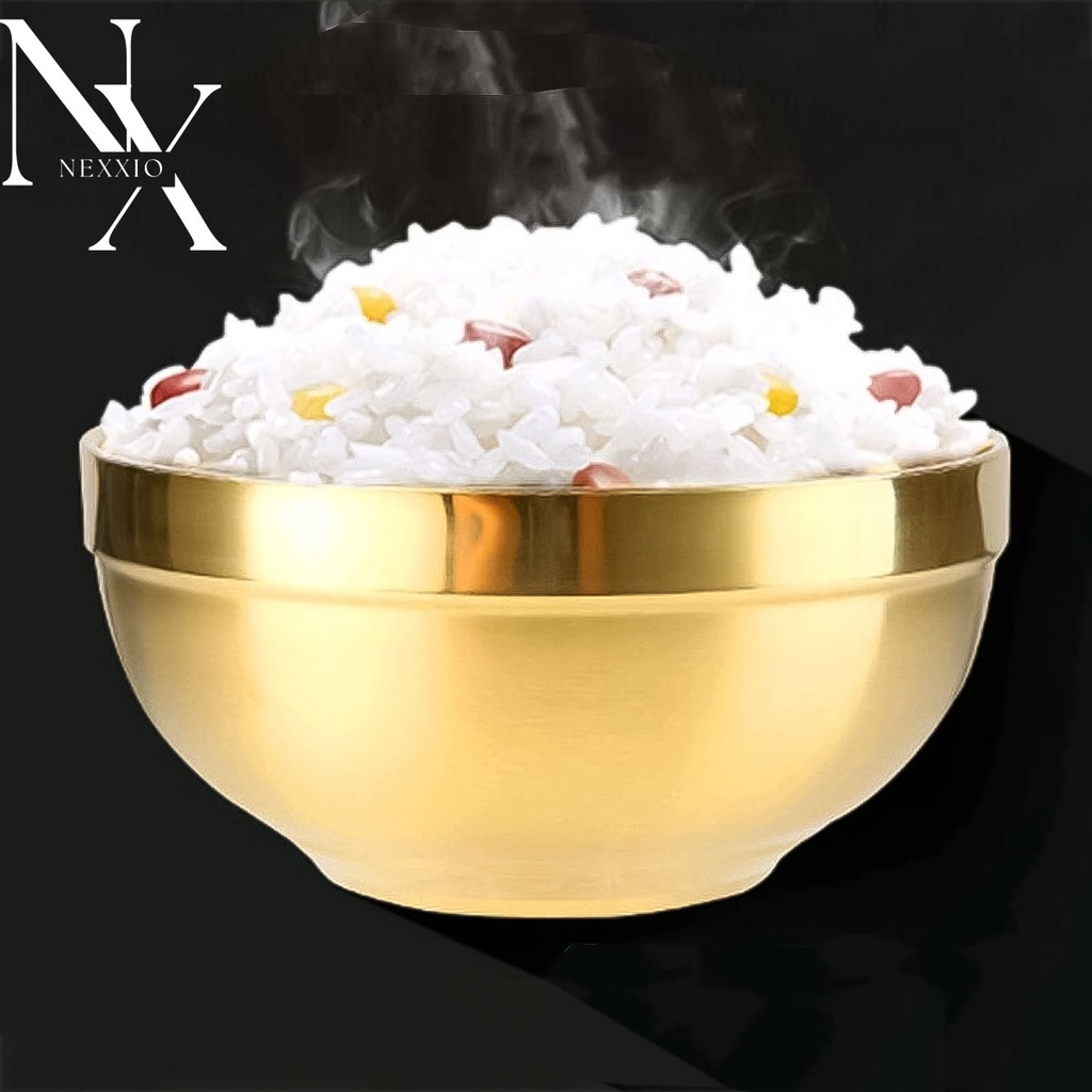 NexXio Mangkok Korea Gold Double Wall Stainless Steel 304 / Mangkok Mewah Bahan Super Tebal / Mangkok Cantik / Golden Bowl Mug