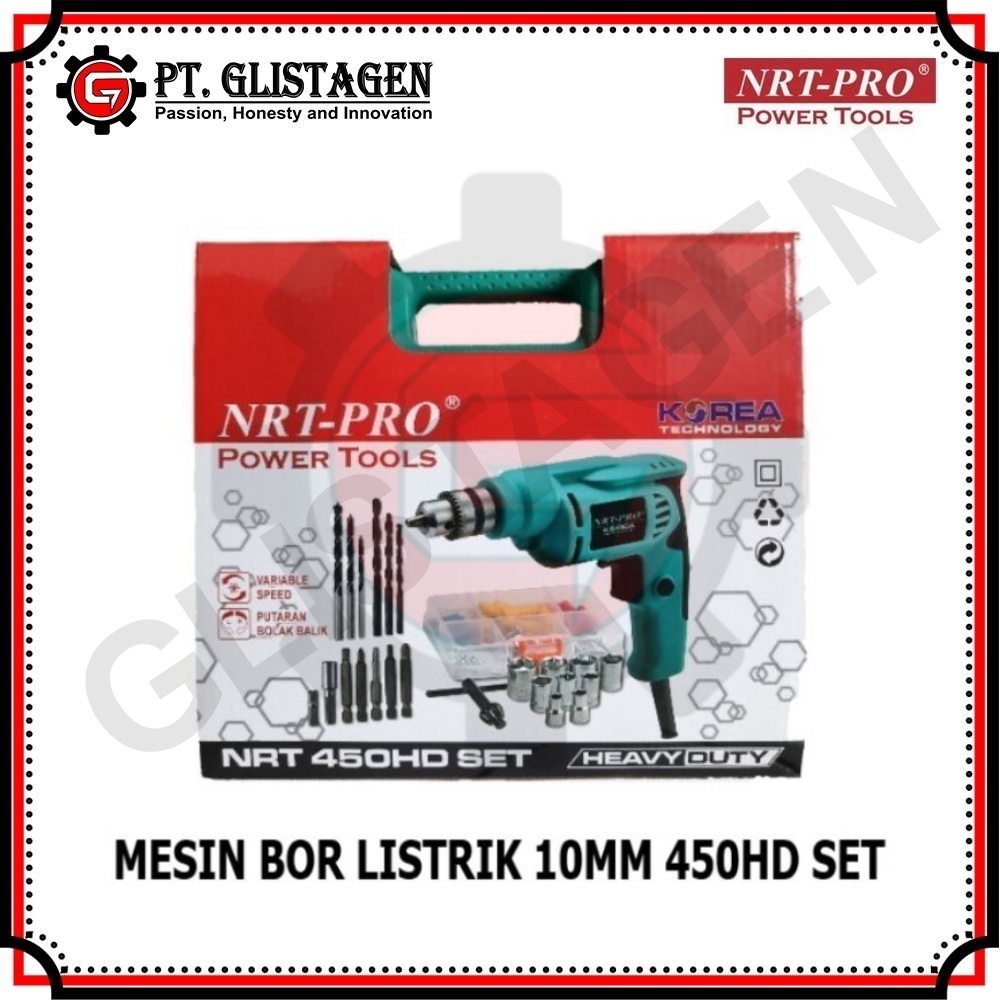 NRT-PRO 450HD SET Mesin Bor Tangan Listrik 10mm Set Mata Bor Lengkap