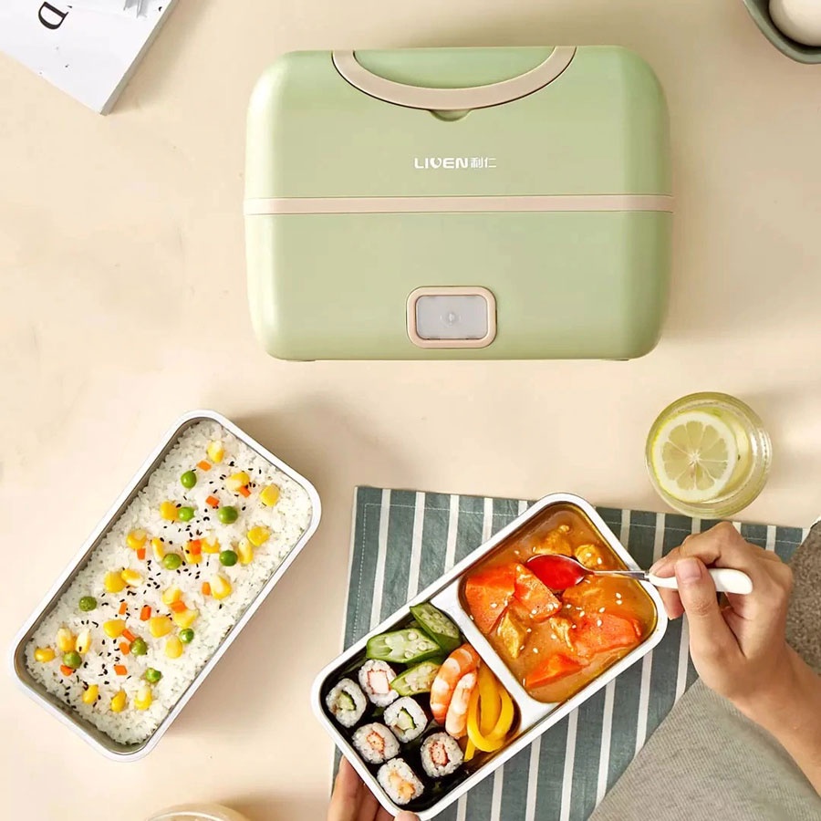 LIVEN Kotak Makan Double Layer Portable Electric Cooking Box - FH-18 - Green