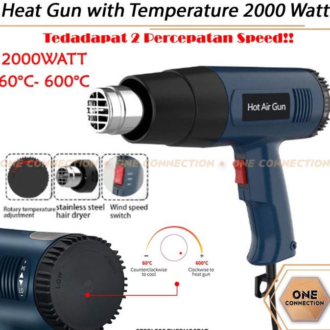 Industrial Heat Gun Hot Gun Electric Blower Pemanas 2 Speed 220V 2000W onecon90 Kualitas Baik