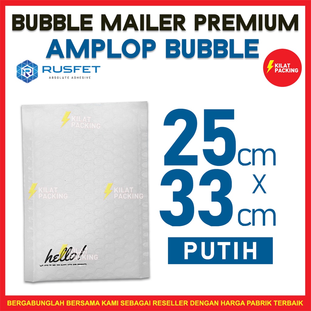 

AMPLOP BUBBLE 25CM X 33CM - BUBBLE MAILER - BUBBLE PACKING HELLO PREMIUM TERMURAH WHITE MATTE