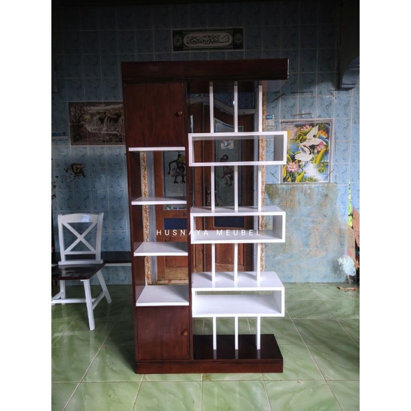 RAK BUKU PARTISI PENYEKAT RUANGAN KAYU ASLI / RAK BUKU MINIMALIS ASLI KAYU