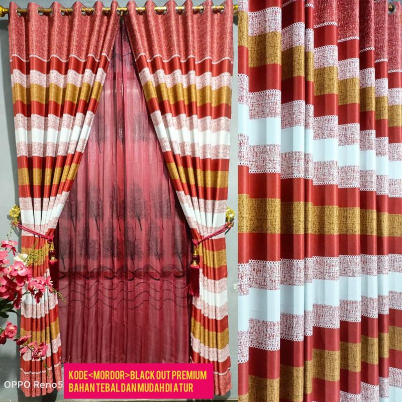 gorden blackout import motif pelangi merah bata kombinasi gorden jendela gorden pintu