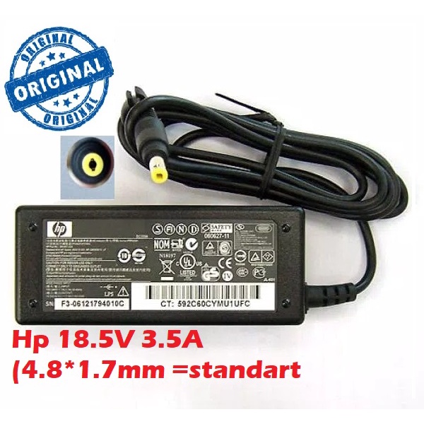 ORIGINAL ADAPTOR HP 18.5V 3.5A (4.8x1.7MM) 430 4330S 4415S 4230S 4410S 4311S 3000 V3320 V3737 DV1000 DV5000 SLEEKBOOK 14 B007AU ORIGINAL