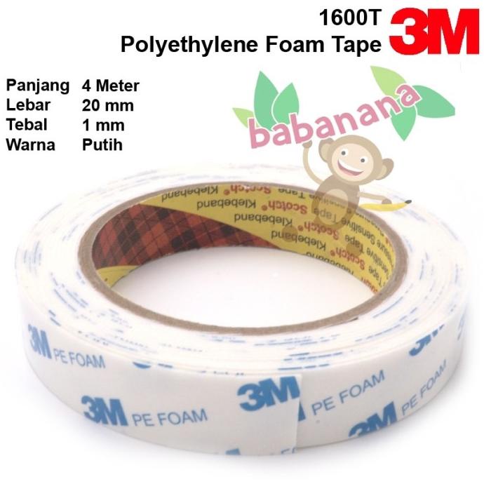 

Double Sided Tape Foam 3M 1600T Putih 4M x 20mm x 1.0mm dobel tip