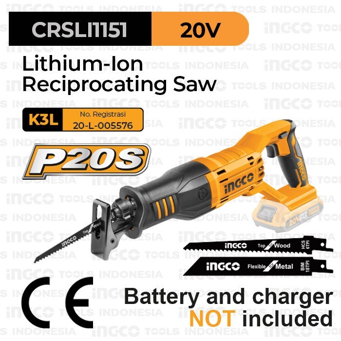 Mesin Cordless Gergaji Recipro Saw Reciprosaw/ Reciprocating Saw Ingco #Original