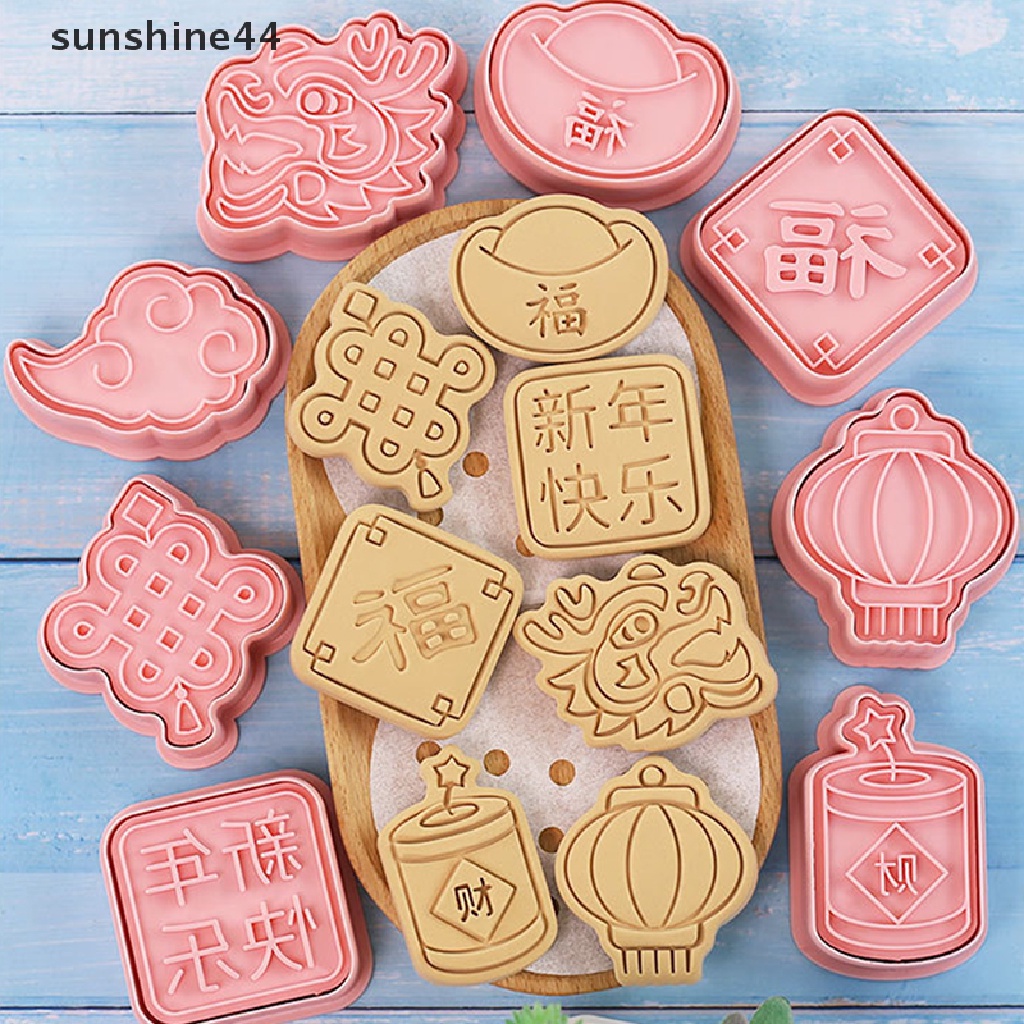 Sunshine8/10pcs 2023tahun Baru Cina Kartun Biskuit Cetakan Cookie Cutter Baking Mold.