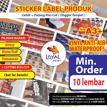 

(REGULAR) Cetak Stiker Waterproof + Cutting / Label Kemasan Produk / Stiker Kemasan - Loyal Print