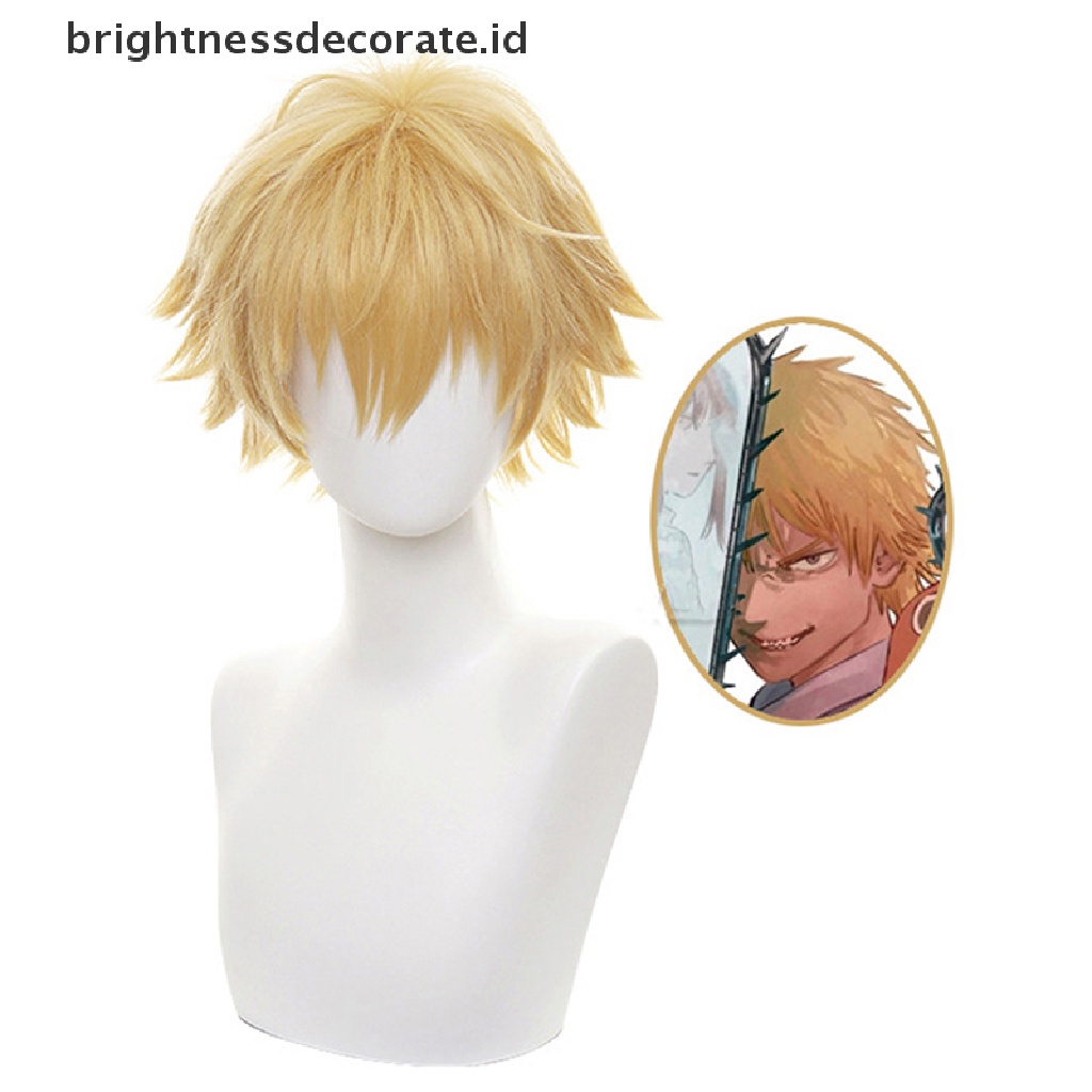 [Birth] Chain Man Denji Cosplay Kostum Wig Pria Anime Halloween Emas Rambut Pendek [ID]