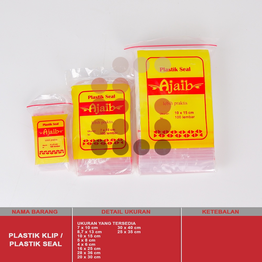 PLASTIK SEAL PE / PLASTIK KLIP PE ISI 100 PCS uk. 16*25 cm