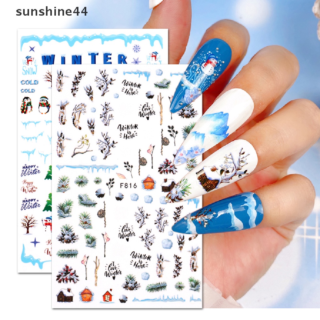 Sunshine 1lembar Stiker Kuku Natal Dekorasi Kuku UV Gel Nail Art Decals.