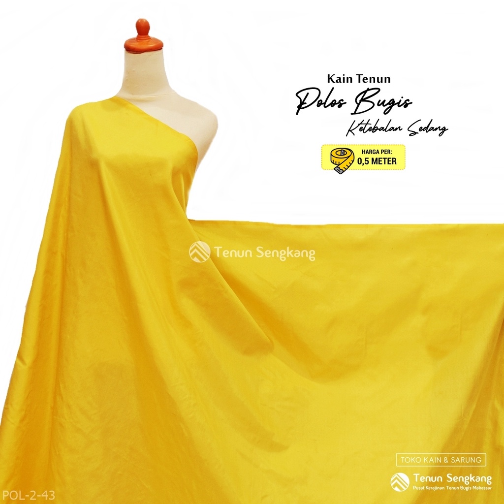 Kain Tenun Polos Ketebalan Sedang Bahan Viscose Rayon Sutra Bugis Makassar Kuning Kehijauan  - Tenun