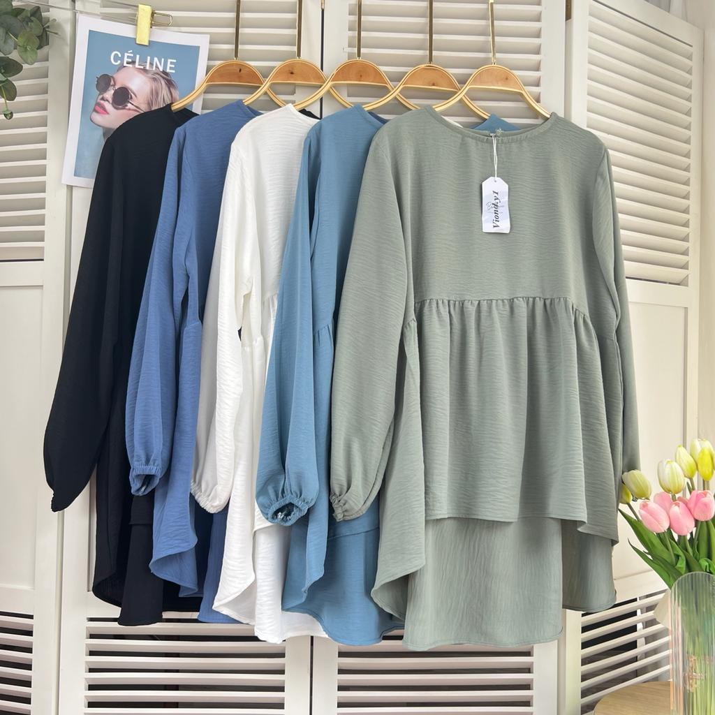Blouse Kringkel Kemeja Blouse Wanita Korea Lengan Panjang E34