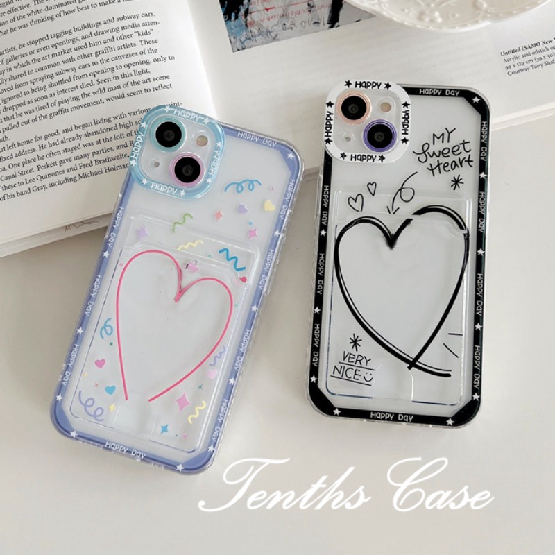 Redmi 12C A1 10C 10A 10 9A 9C 9 9T Note 12 11s 10s 9s 11 10 9 8 Pro Poco X3 NFC X3Pro X3 Mi11 12 Lite 11T Pro Sweety Heart Card Holder Phone Case Soft Clear Cover