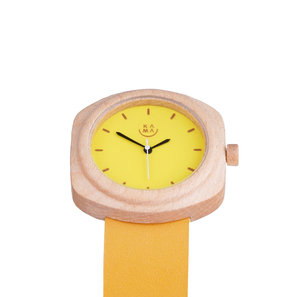 Kama Watch Ovale Jam Tangan Kayu Maple Dial Yellow