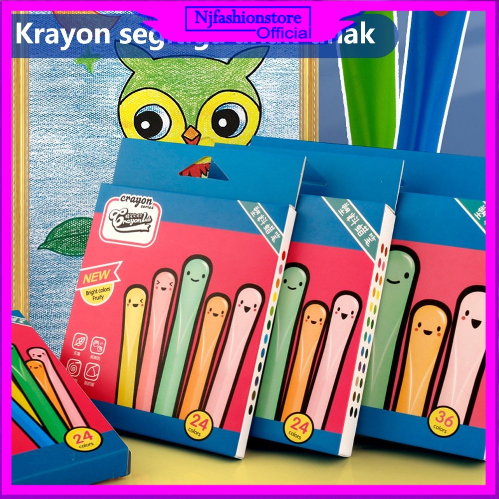 

Krayon Sekolah 36/24 Warna/Plastic crayon/Krayon Anak Crayon Set Tidak mengotori tangan ergonomis