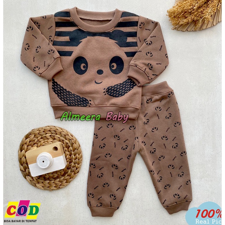 Setelan Sweater Celana Jogger Crewneck Bayi Motif Panda Usia 3-12 Bulan Almeera Baby and Kids