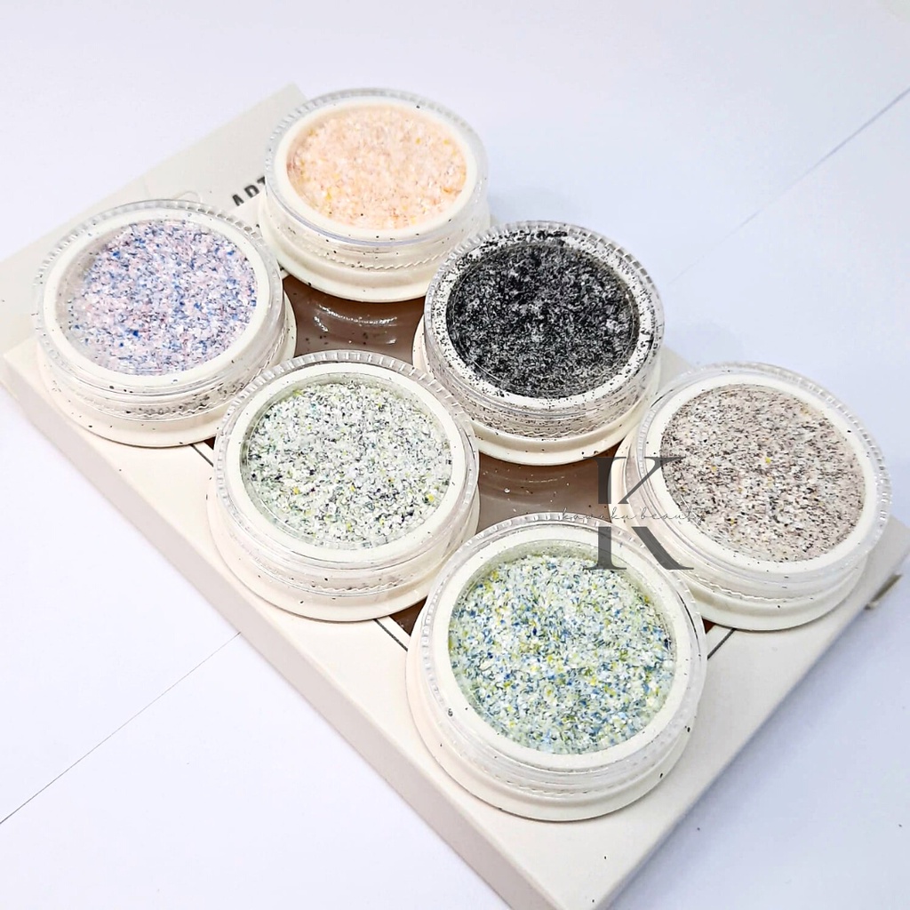 Bubuk Glitter Nail art Glitter Beach Mix Set 6 Warna/ Serbuk Halus Pasir Pantai Nail art/ Hiasan Dekorasi Kuku
