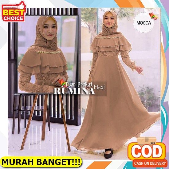 Shakilla Dress Outher 2In1  Gamis Rompi Gamis Dress Muslim Rumina Brukat Pearl | Maxi Dress Murah Mo