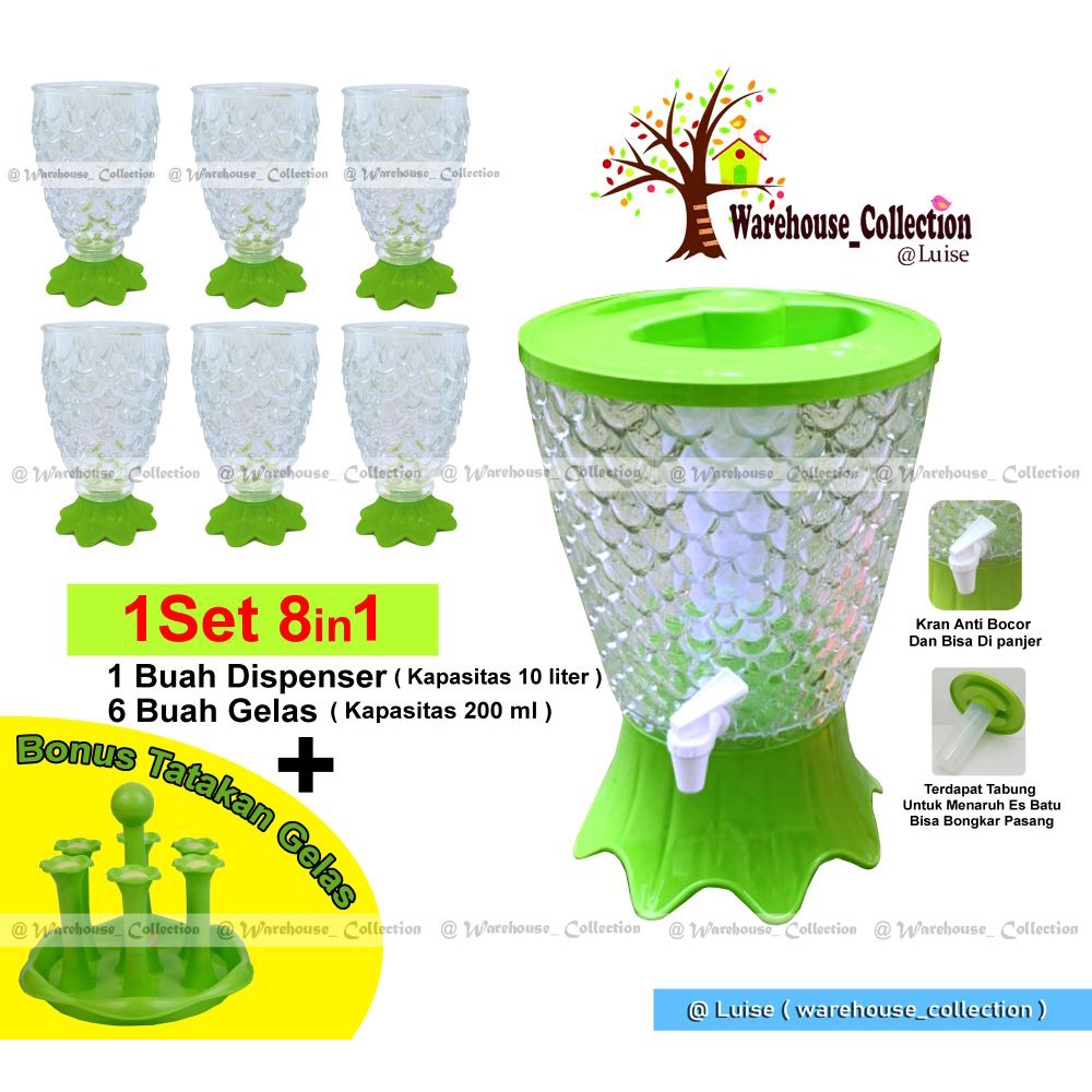 TERBARU DISPENSER KRISTAL ACRYLIC SET/DISPENSER MODEL IKAN/TEMPAT AIR MINUM 10 LITER/DISPENSER KRAN