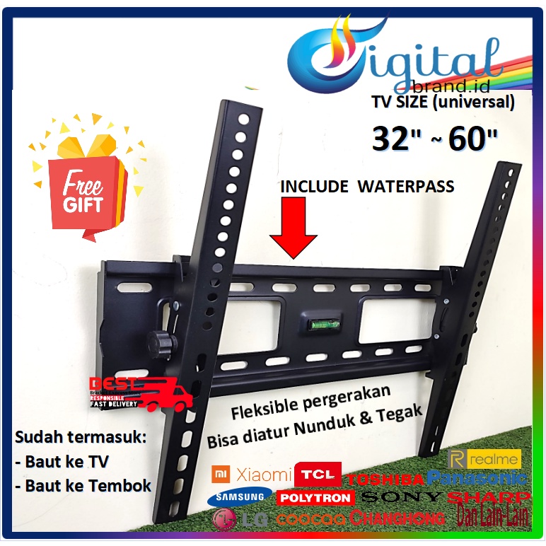 Garansi COCOKI!! Bracket TV LED 32 s/d 60 inch (ada Waterpass) UNIVERSAL IMPORT PRODUCT KOKOH &amp; BERKUALITAS