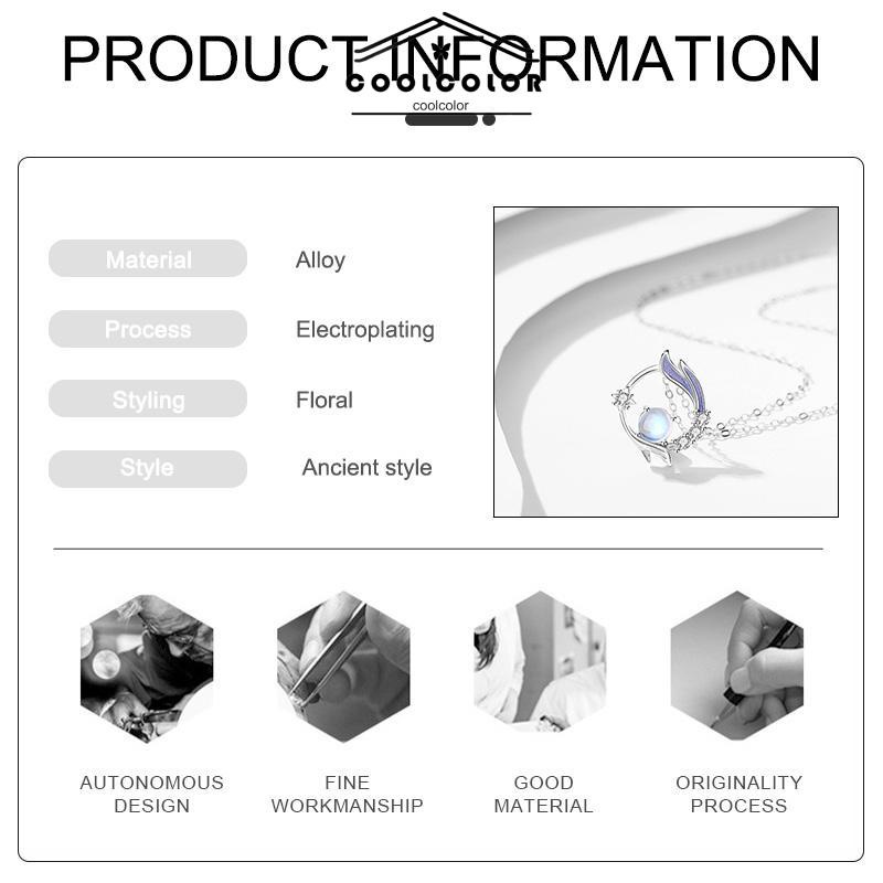 COD❤️Kalung Rantai Klavikula Liontin Moonstone Gaya Korea Silver Untuk Wanita Aksesoris Perhiasan- cl