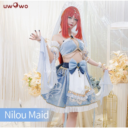 UWOWO Game Genshin Impact Sumeru Nilou Maid Cosplay Costume Nilou Hydro Genshin Impact Fanart Maid Dress Full Outfits