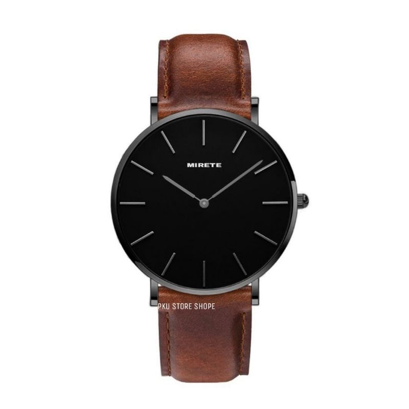 Jam Tangan Pria Kasual Strap Kulit Tahan Air | Jam Tangan Import Pria Analog Mewah Elegan Water Resistant Sesuai Foto Garansi Original Free Batrai