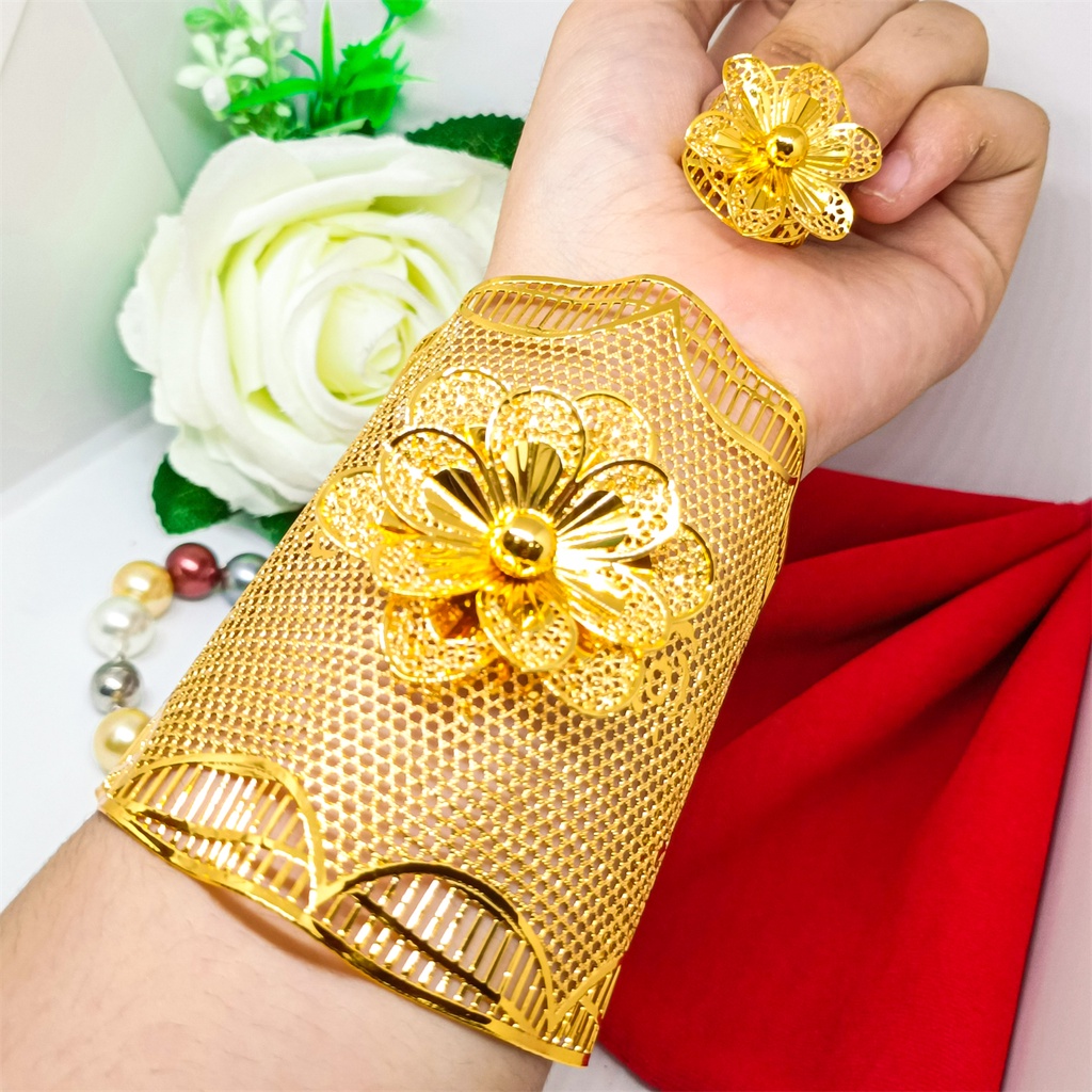 Gelang Tangan Xuping Gelang kendari Terbaru Dubai Perhiasan lapis Emas 24k Wanita Motif Bangle