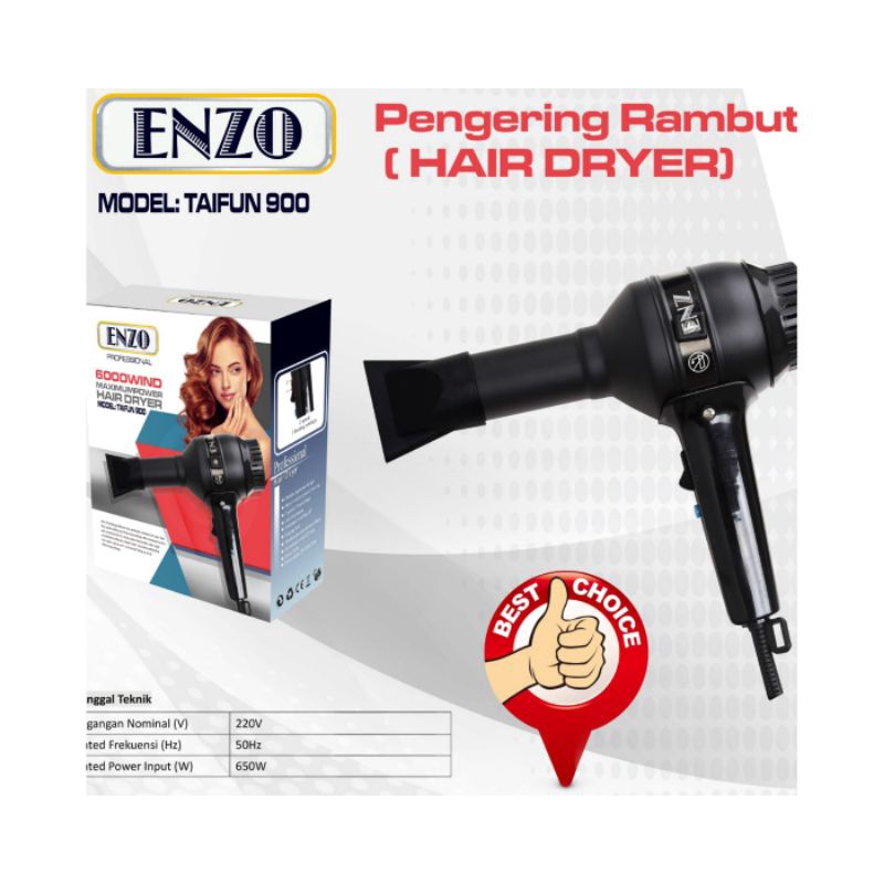 Hairdyer ENZO taifun 900 650W Pengering rambut Hairdyer salon