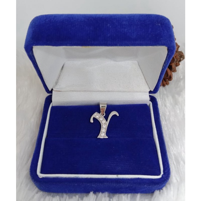 liontin huruf Y mata-mata, emas putih kadar 375(8k)