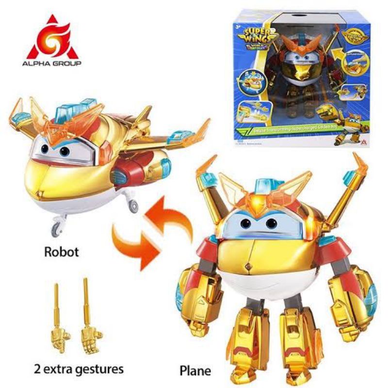 Super Wings World of Guardians Deluxe Transforming Golden Boy Mainan Robot Original