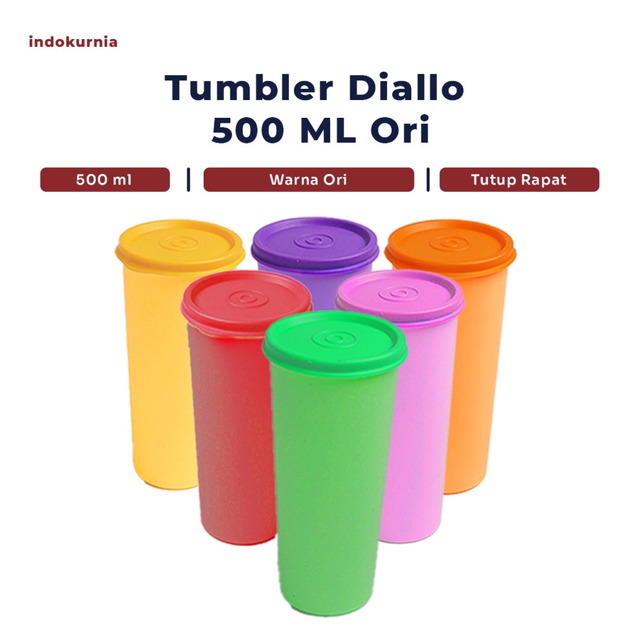 IK - Gelas Tutup Plastik Warna Tumble Tumbler DIALLO 500 ml ORI MURAH