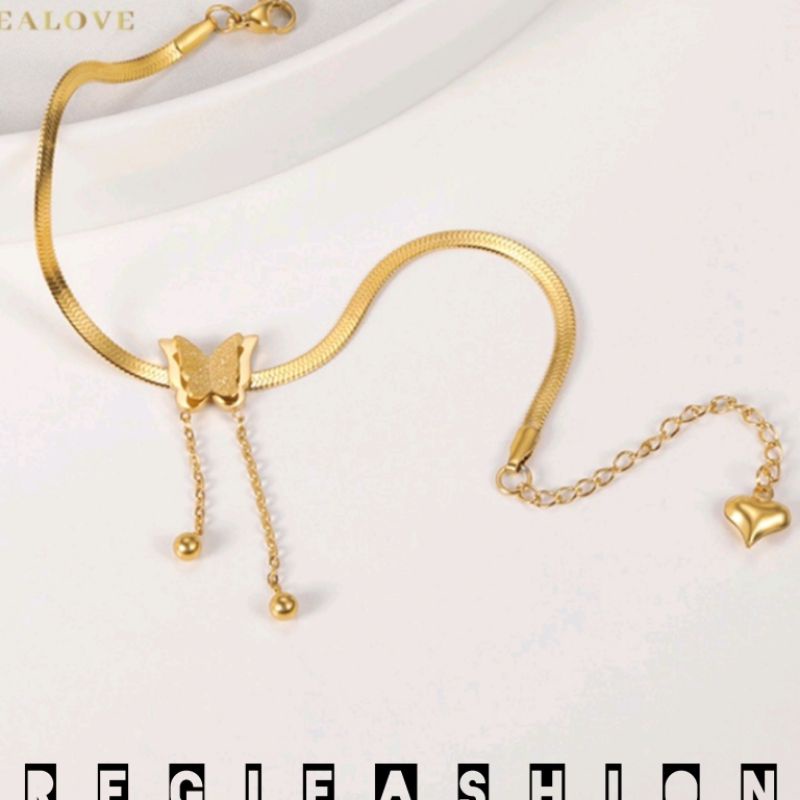 { COD } Gelang Titanium Gepeng Kupu-Kupu Jurai Emas 18K Gelang Wanita Kekinian Anti Karat Tidak Luntur