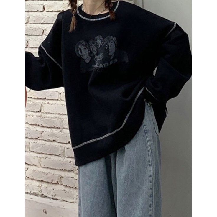 THE BEATLESS Sweater Crewneck Oblong Wanita Blouse Ala Korean Outfit Kekinian Gaya Santai