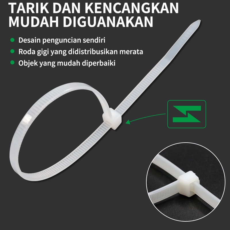 ISKU Kabel Ties Pengikat Nilon Ikatan Kabel Tis PA66 Cable Ties isi 100pcs 2.5*(100 150 200mm) 3.6*(200 250 300mm) Bahan Ramah Lingkungan Kabel Tali Ties EKONOMIS MURAH