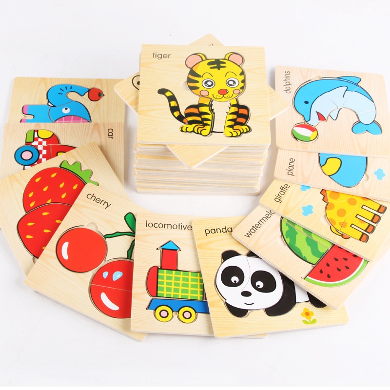 HZ Puzzle Jigsaw 15CM Puzzle Jigsaw Kayu 3D Karakter Hewan dan Kendaraan Lucu Puzzle Wooden Puzzle Kayu Timbul