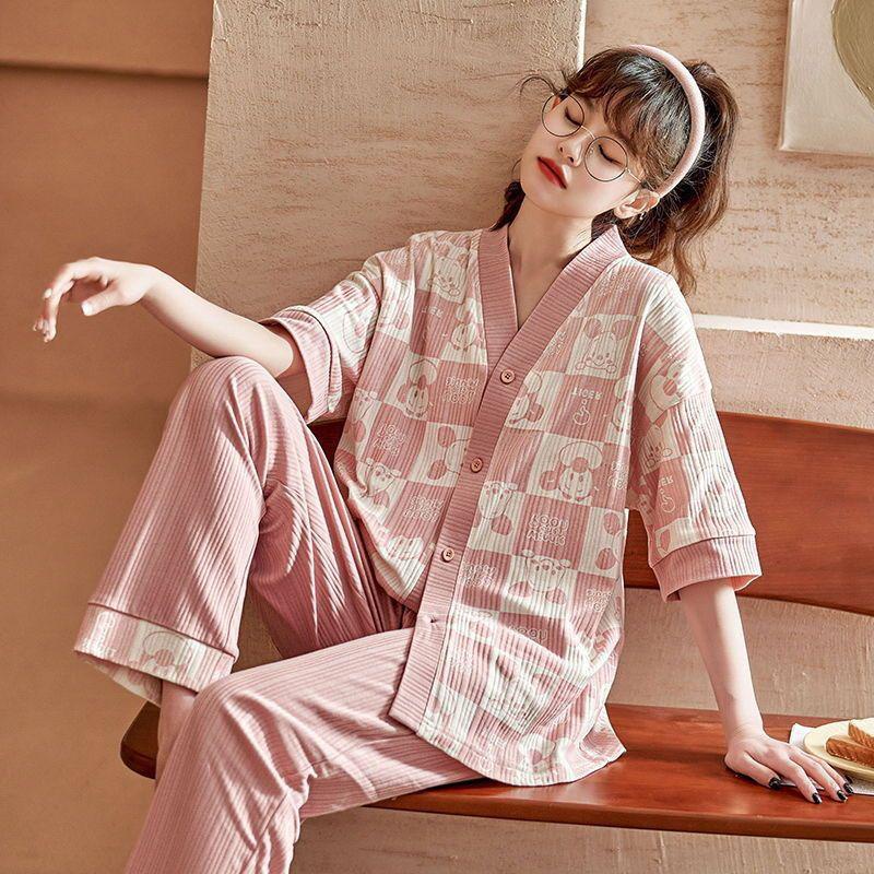 NF Setelan Baju tidur  piyama lengan pendek celana panjang / Baju tidur kaos import korean style