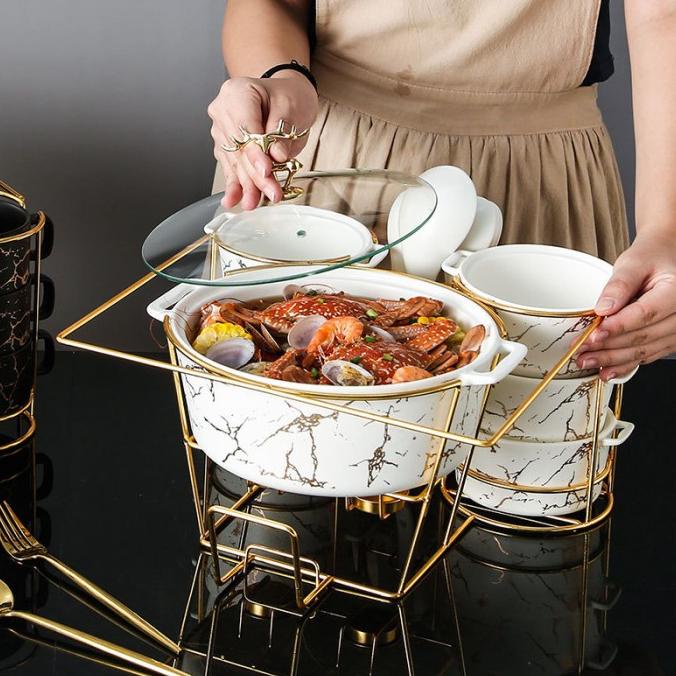 Mangkok Marble Set Prasmanan / Mangkok Marble Sop Set Pemanas