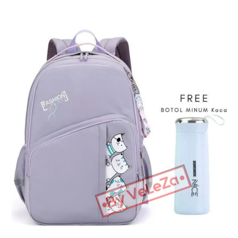 Tas Ransel Anak Remaja Motif Kucing Besti gratis botol minum