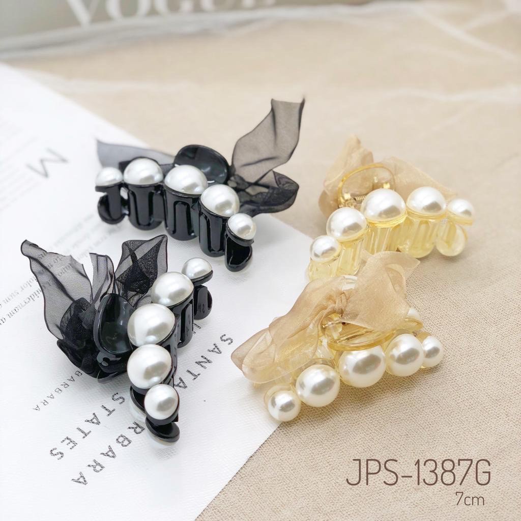 jepit rambut mutiara 7cm bening / hitam pita mube jepit salon pearl