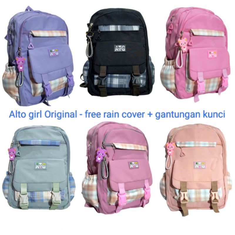 Tas ransel backpack anak perempuan alto girl free rain cover free gantungan kunci