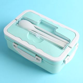 Sgmshop Kotak Tempat makan Bahan Jerami Gandum Lunch Box Dengan Sendok Garpu Sumpit