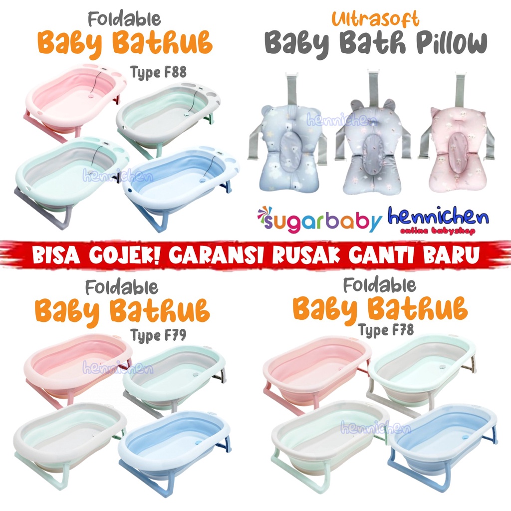 Sugar Baby Bak Mandi Bayi lipat F76 F79 F82 F88 Thermo Foldable Baby Bathtub Pillow dengan Sensor Panas / Bantal Mandi Bayi