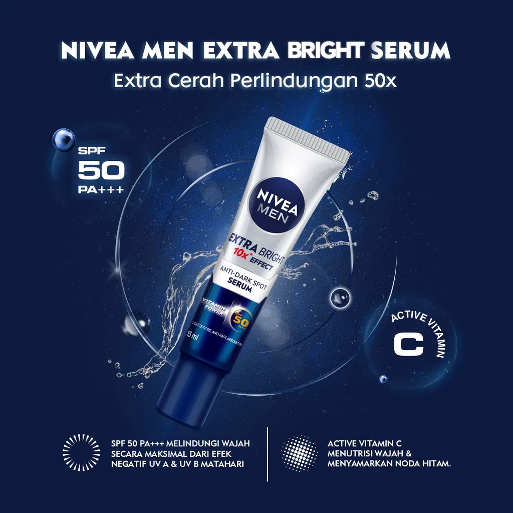 NIVEA Men Extra White Anti-Dark Spot Serum Spf 50 15ml - Nivea Men Extra Bright Anti Dark Spot Serum Spf 50 - NIVEA MEN Personal Care