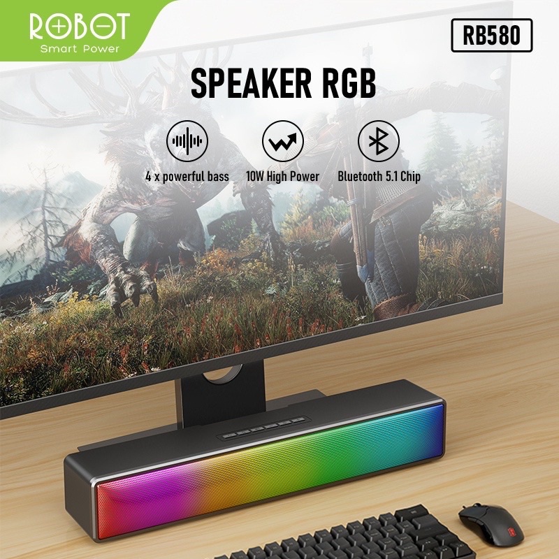 ORIGINAL ROBOT SPEAKER BLUETOOTH RB580 SOUNDBAR 10W WIRELESS BLUETOOTH 5.1 TF CARD RADIO PORTABLE AUDIO SPEAKER GARANSI RESMI