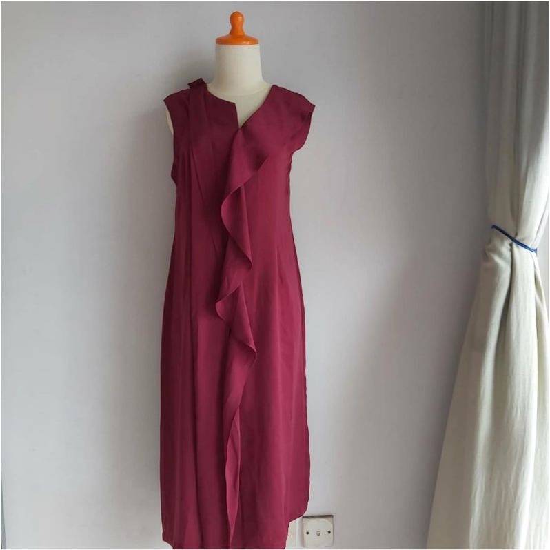 dress wanita merah maroon, dress pesta, dress casual new